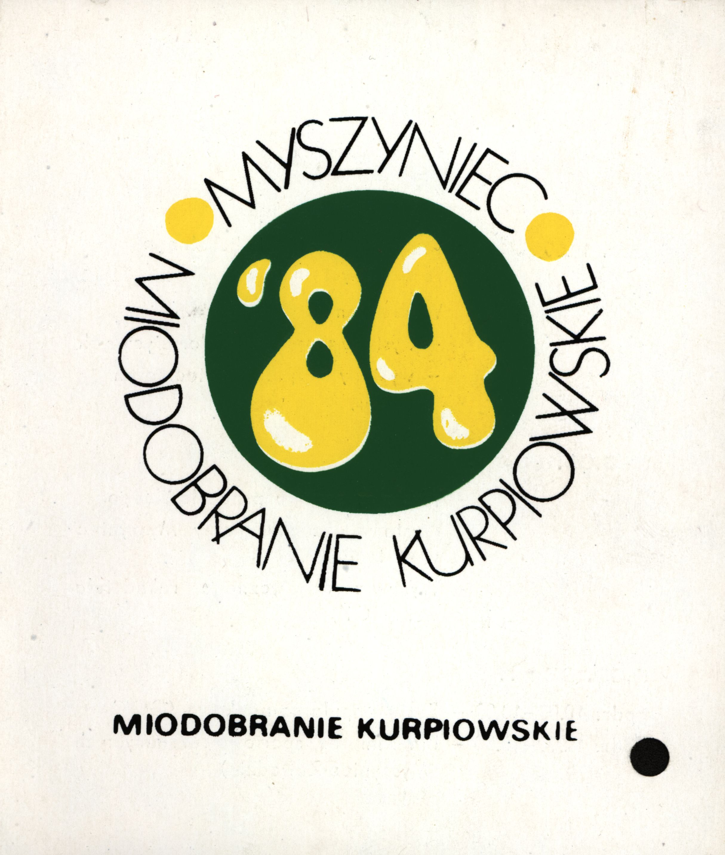 Logo z napisem „Myszyniec Miodobranie Kurpiowskie '84” w stylizowanym tekście na białym tle.