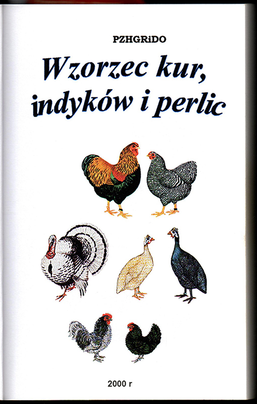 Ilustrowana okładka przedstawiająca różne rasy drobiu, m.in. kury, indyki i perliczki, z tekstem w języku polskim i rokiem 2000.