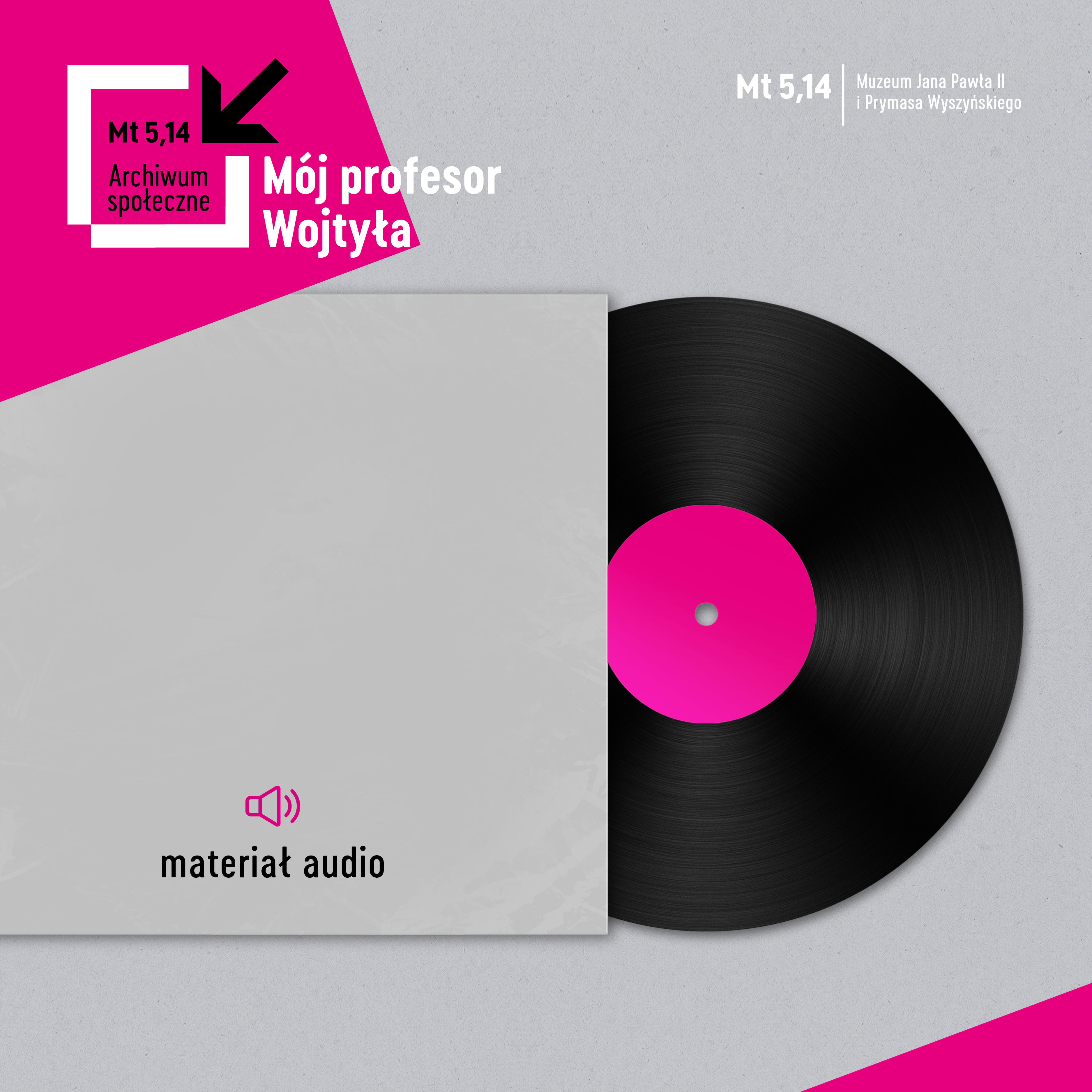 Czarno-różowa płyta winylowa z napisem „material audio”.