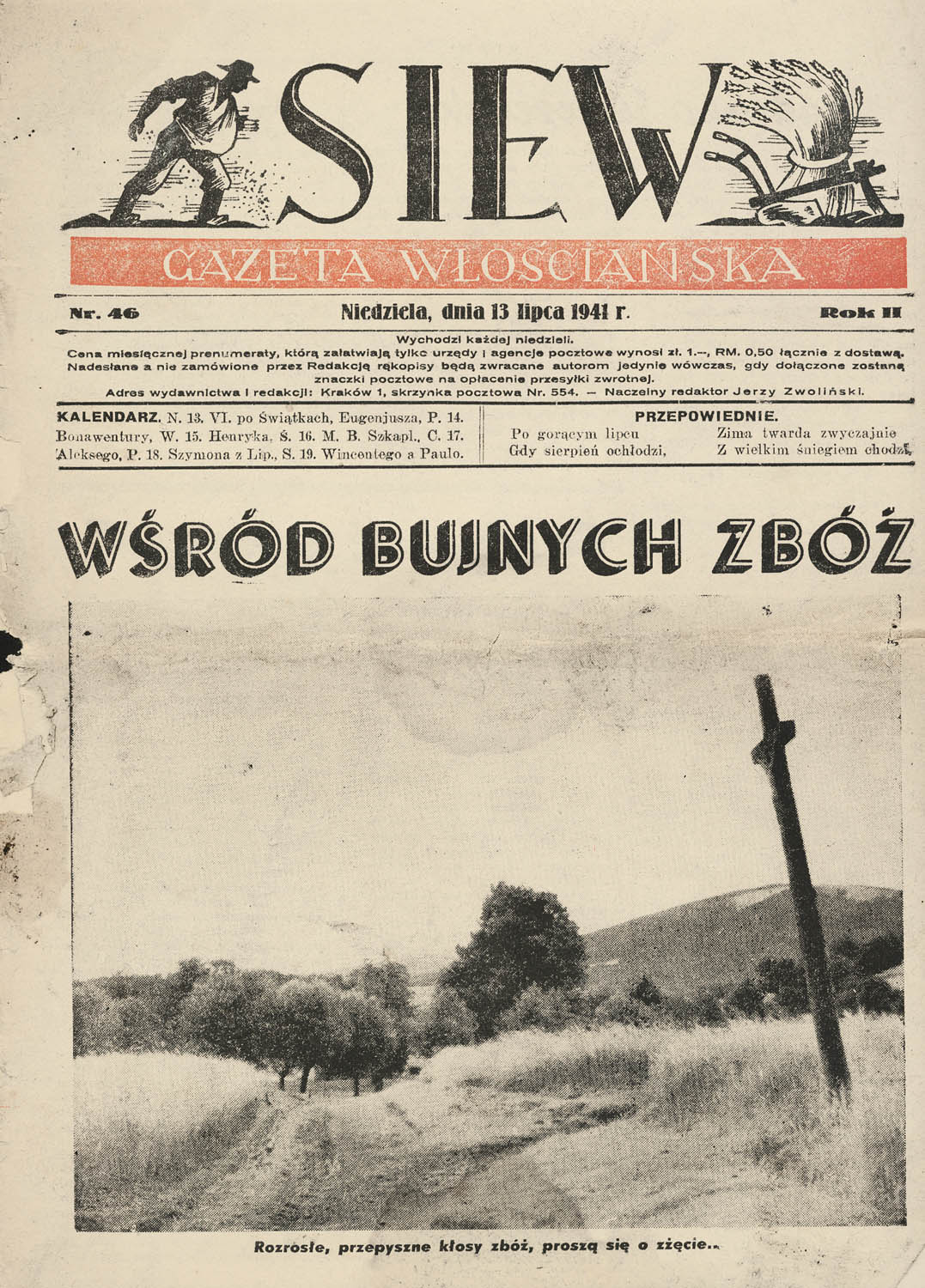 Pierwsza strona gazety ze zdjęciem drogi.